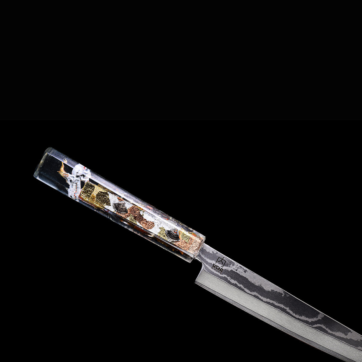 Golden Clockwork - Yanagiba Damascus Chef Knife