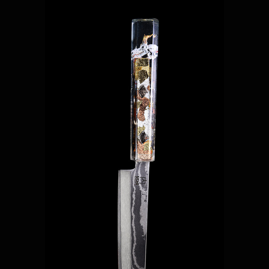 Golden Clockwork - Yanagiba Damascus Chef Knife